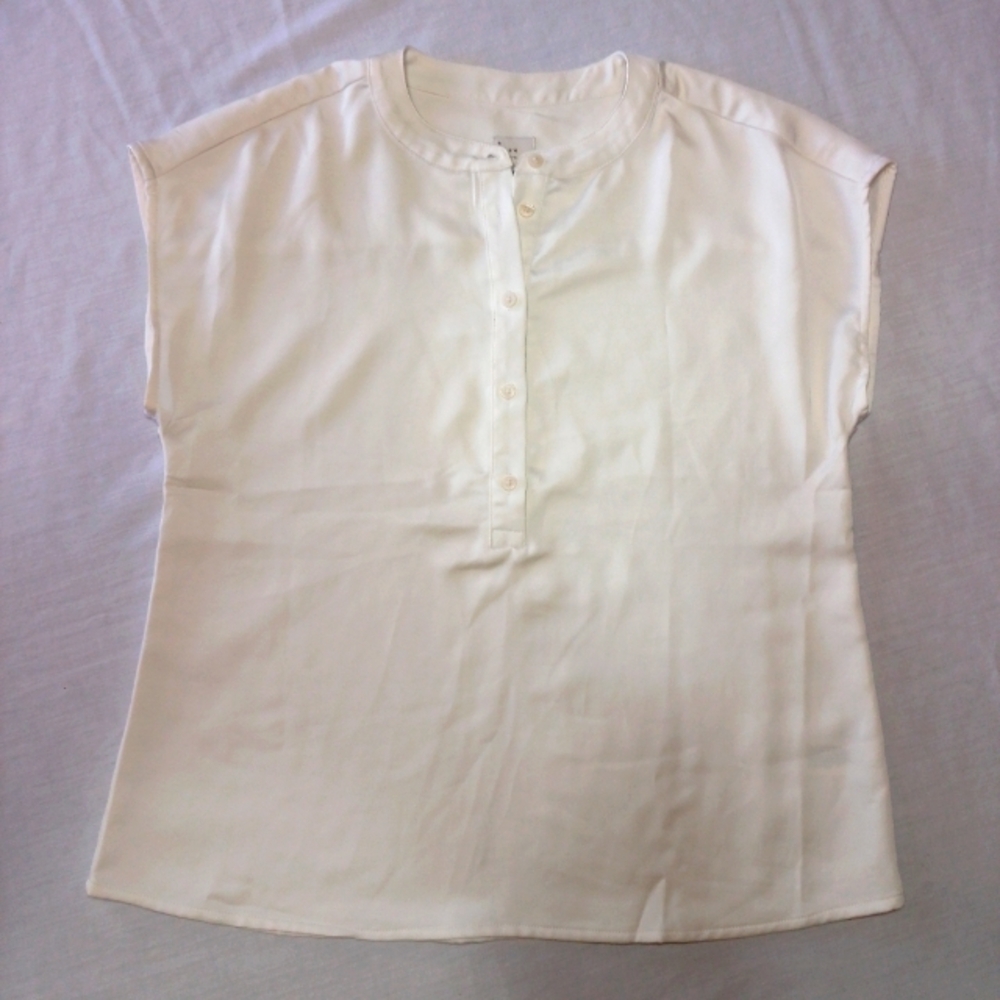 A New Day Cream Button Silky Sleeveless Blouse Top